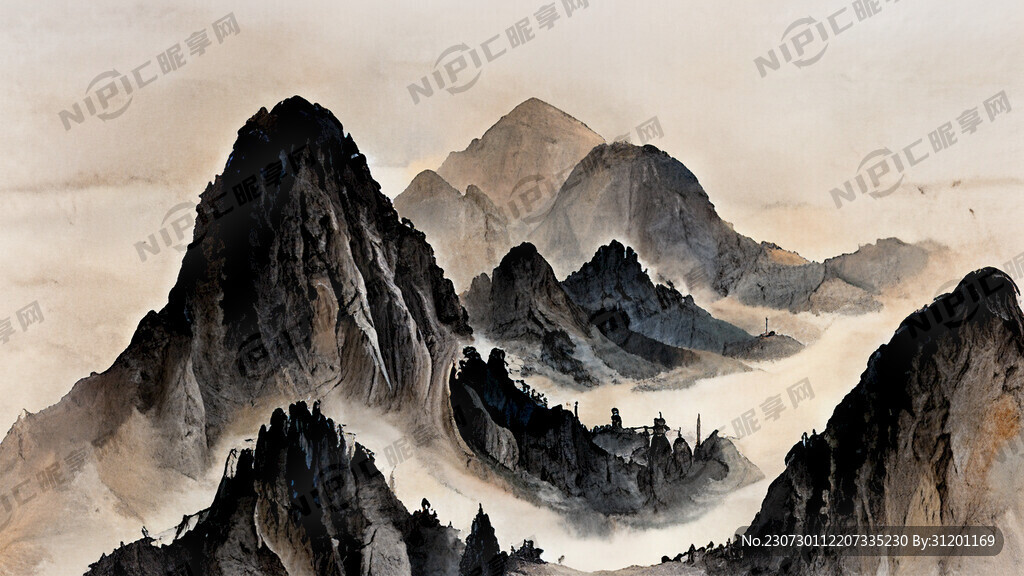 山谷 中国风 中国画 山水