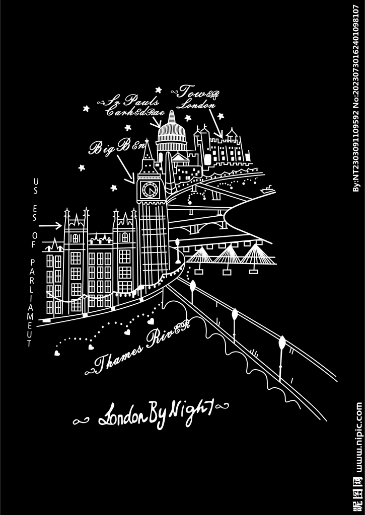 伦敦上海城市线稿