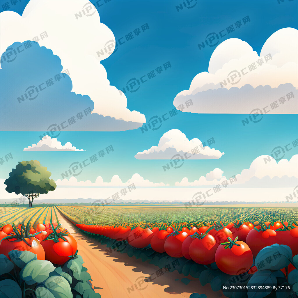 蓝天白云田园风光小蕃茄