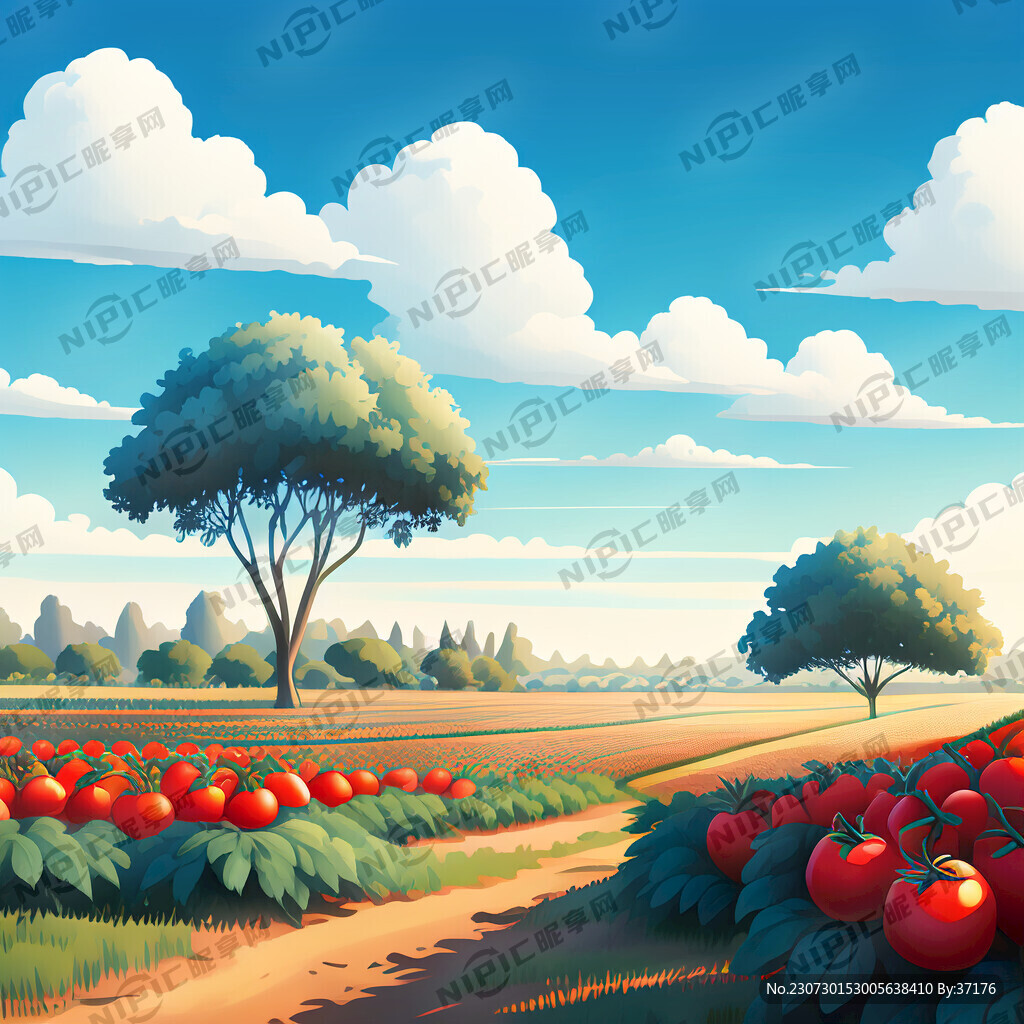 蓝天白云田园风光小蕃茄