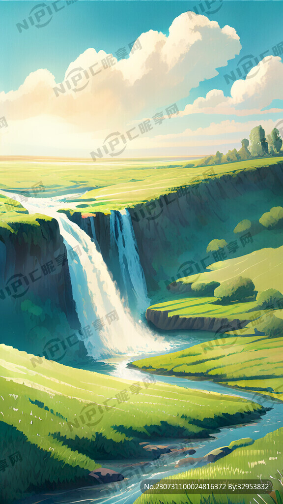 瀑布河流 平原草地 自然风光