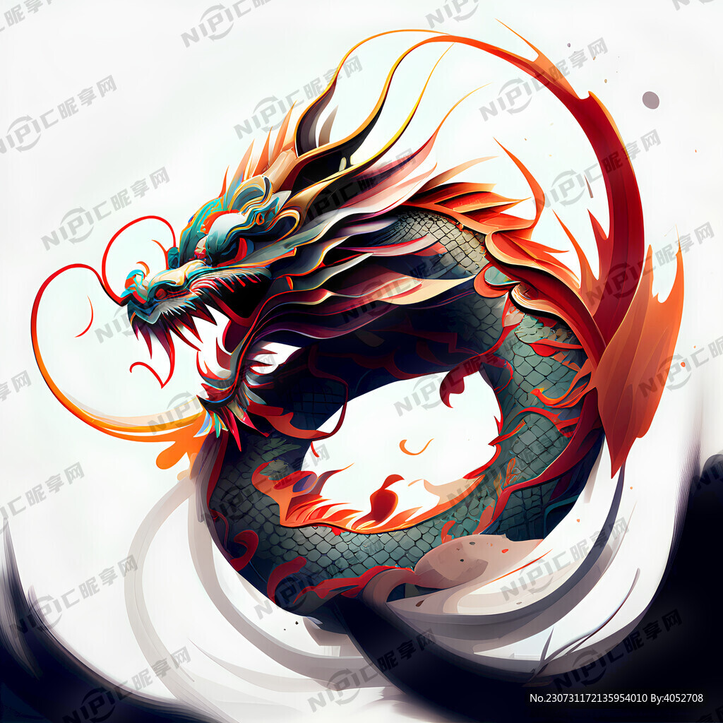 中国龙 抽象派 白背景