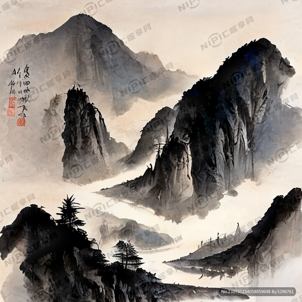 山谷 中国风 中国画 山水