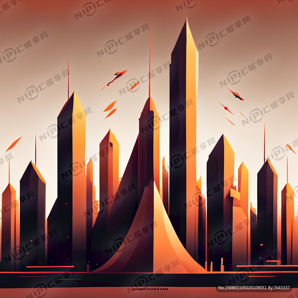 上升的箭头 未来科技城市 结合