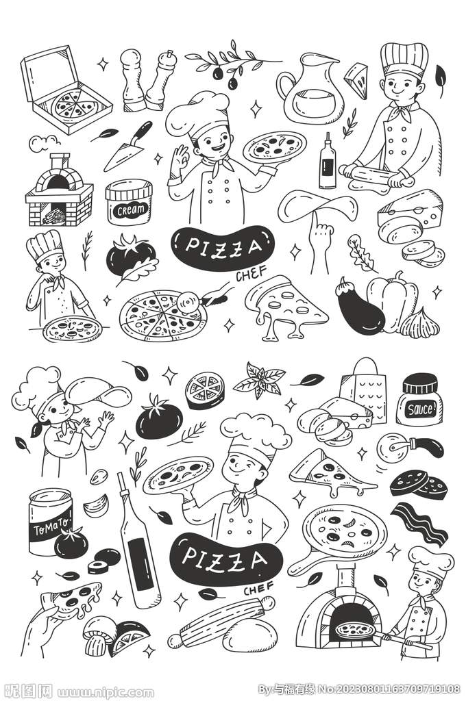 手绘披萨制作元素