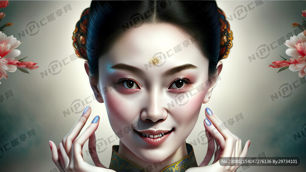 一个外国女人双手托起护肤品