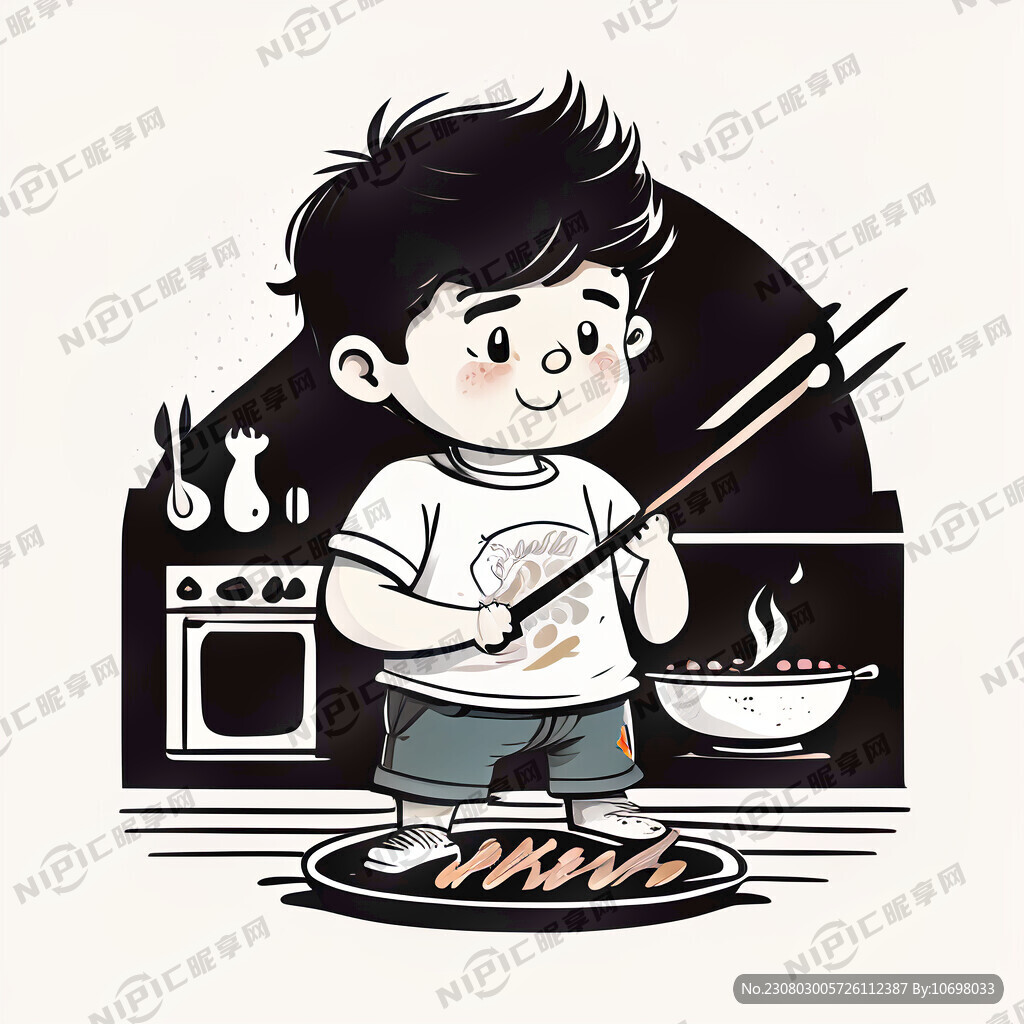 烤串 卡通可爱 男孩 平面插画