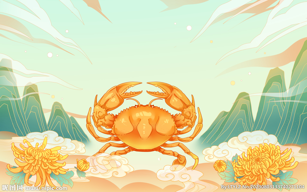 国潮大闸蟹插画