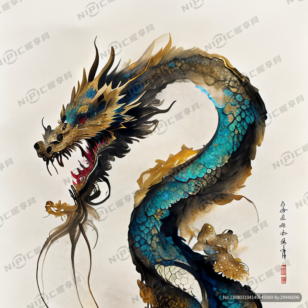 龙 金色龙鳞 中国风 透明感