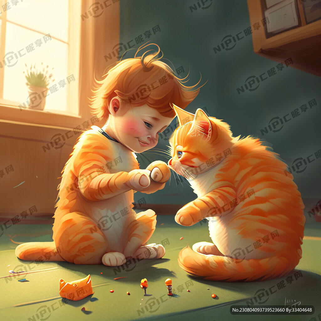 我和一只橘色小猫咪开心的玩耍