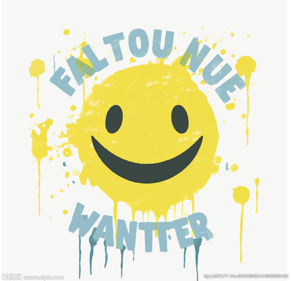 字母笑脸图案印花