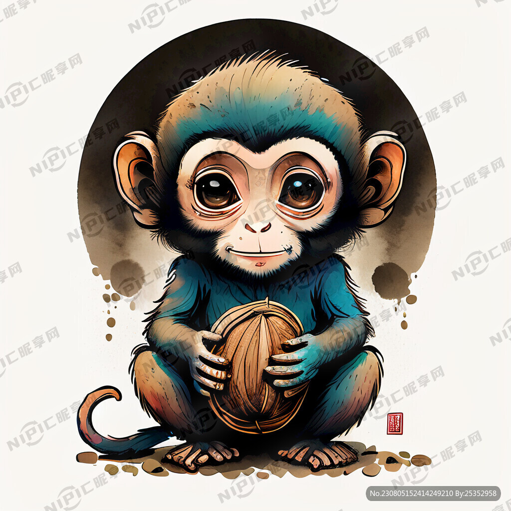 小猴子 可爱 手拿坚果
