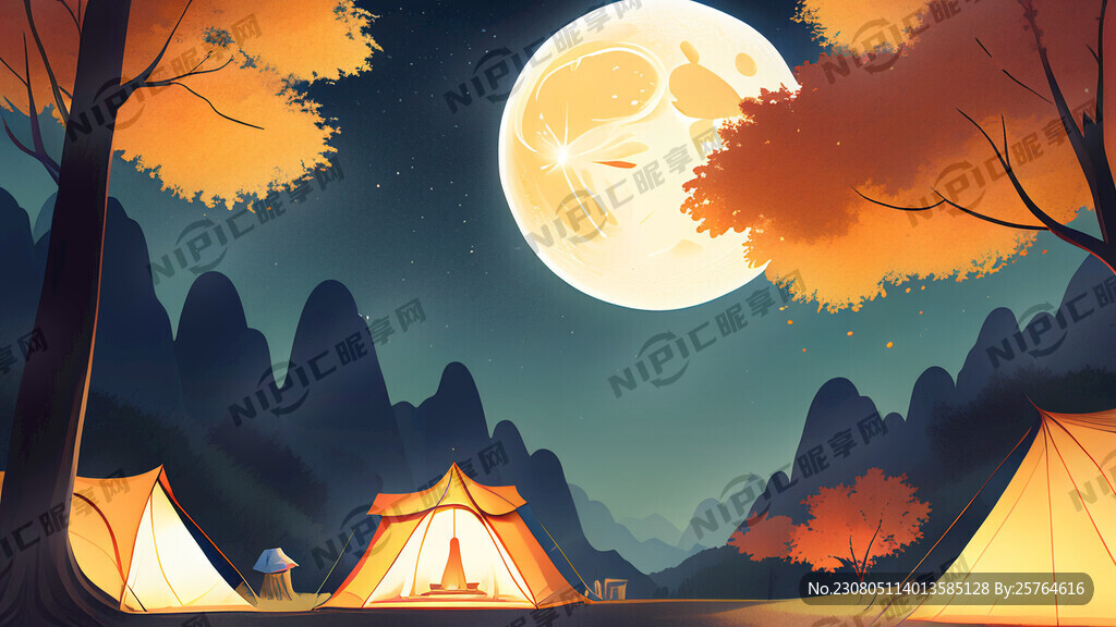 中秋月亮露营夜空