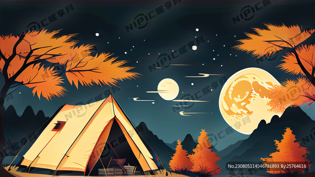 中秋露营月亮夜空矢量图不要山