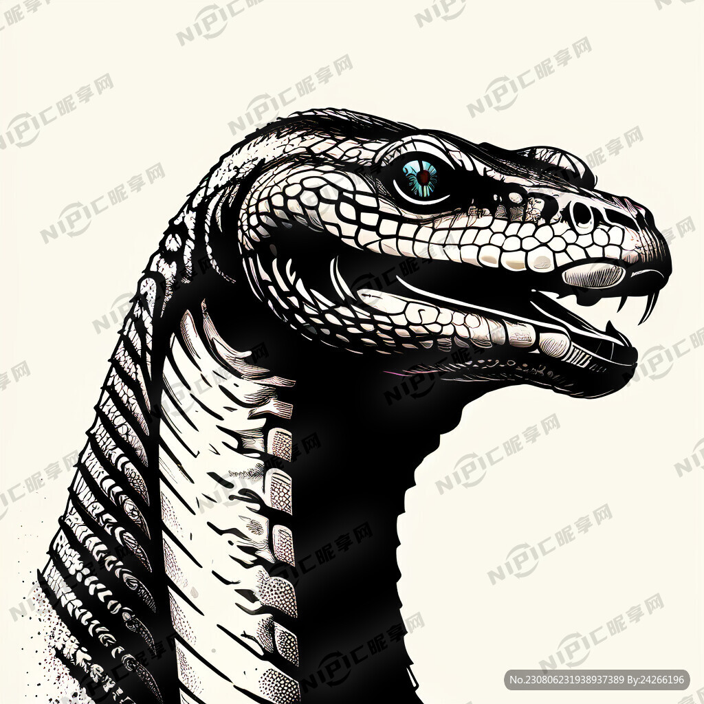 眼镜蛇 侧面 舌信 张嘴 黑白