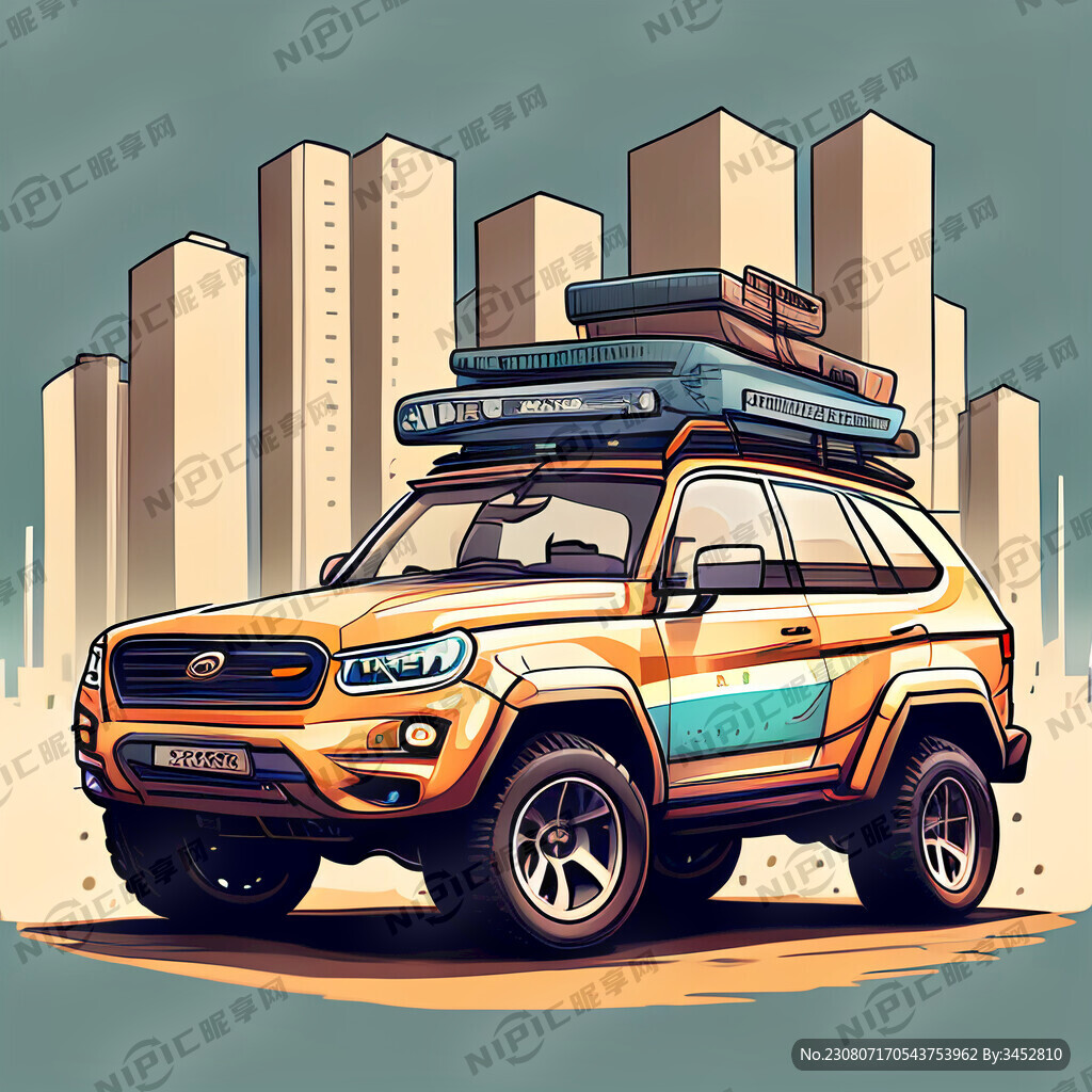 现代城市越野汽车卡通手绘