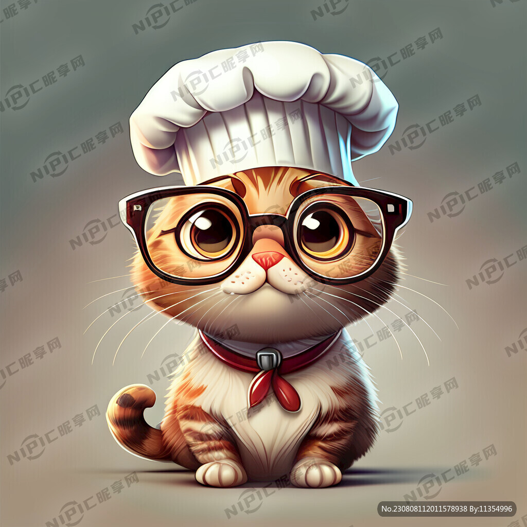 卡通猫 可爱 大头 带眼镜