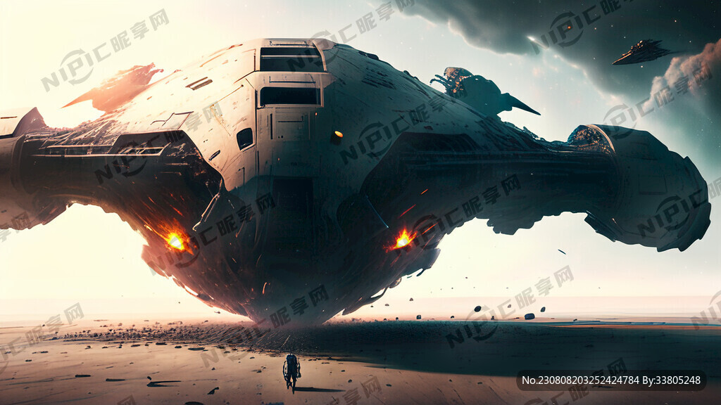 天空中出现无数个宇宙飞船轰炸地