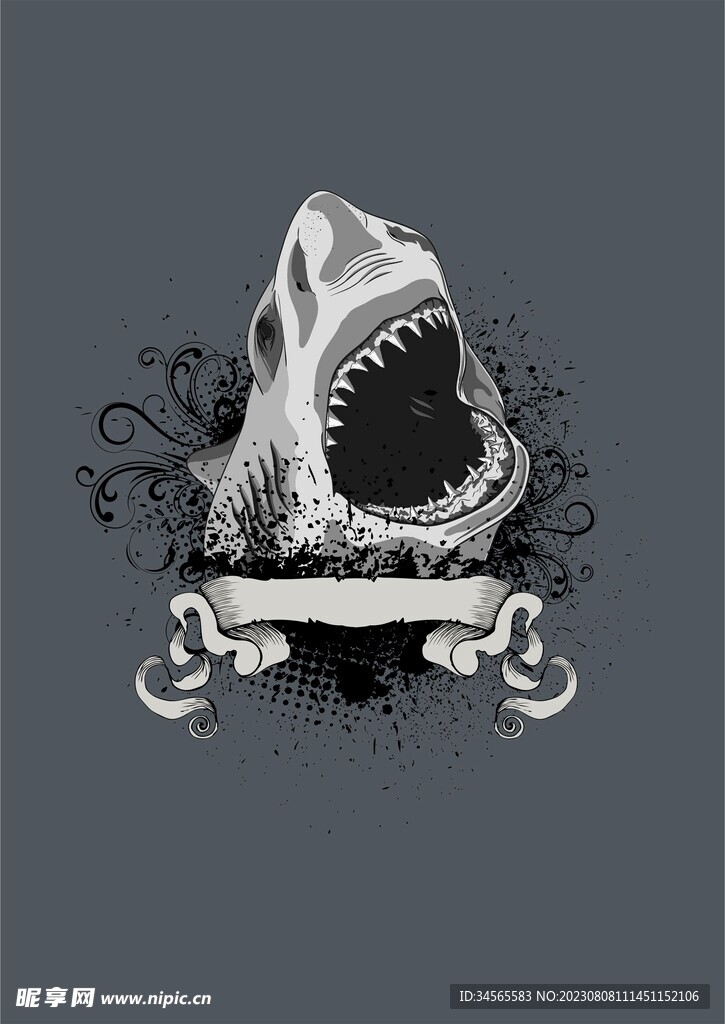 大白鲨美式图案斑驳