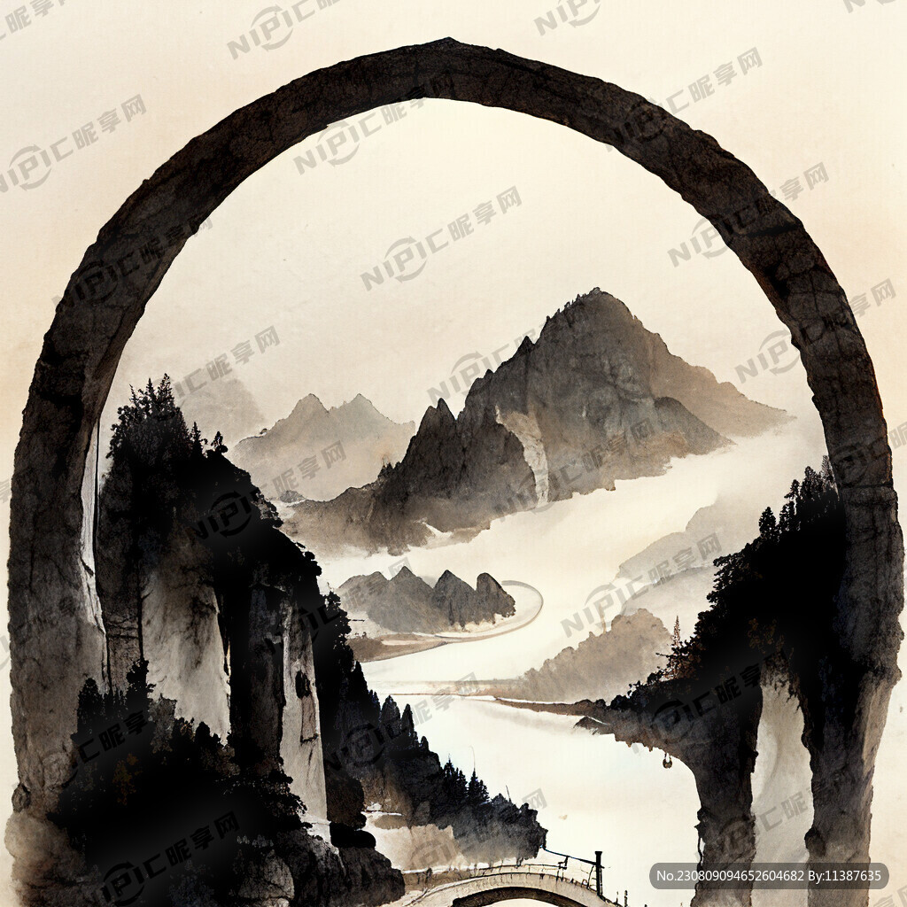 山水画石拱桥