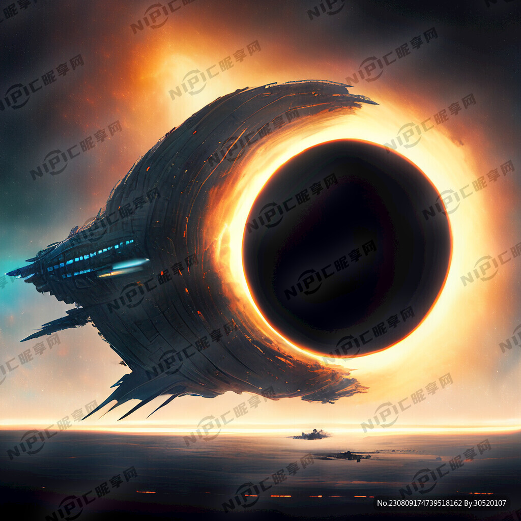 太空中飞往黑洞的巨型宇宙战舰