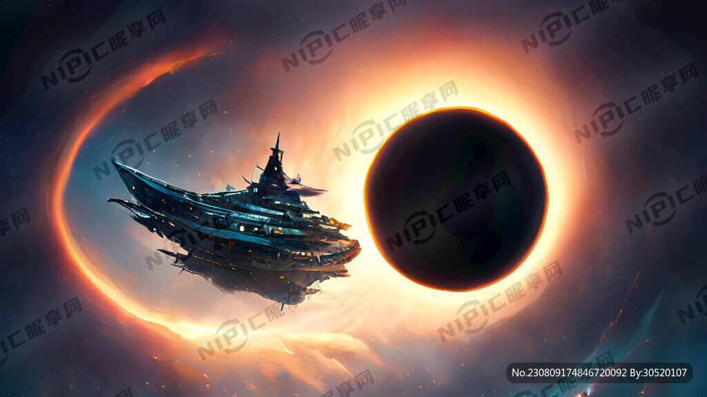 太空中黑洞附近的宇宙战舰