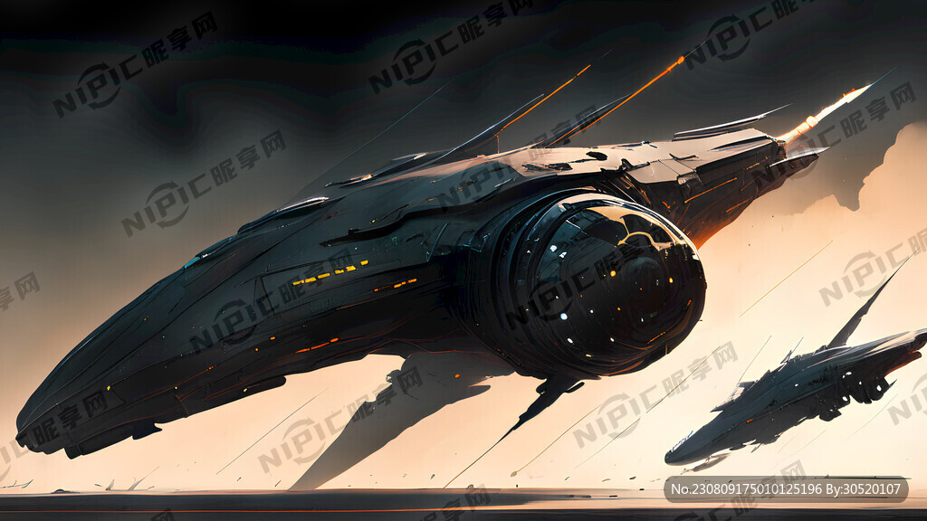 漆黑宇宙中正在战斗的宇宙飞船