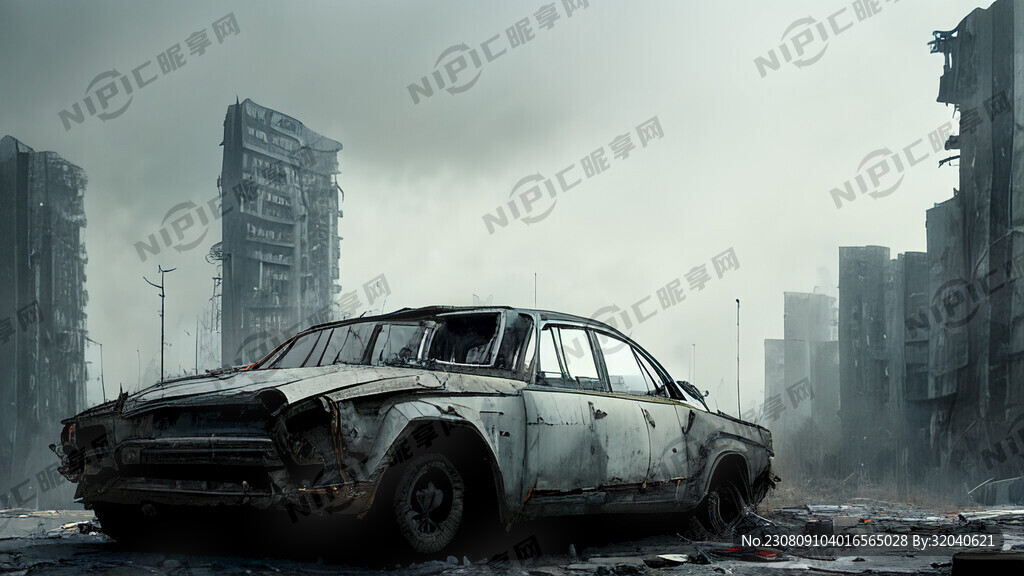 城市废墟 破旧汽车 赛博朋克