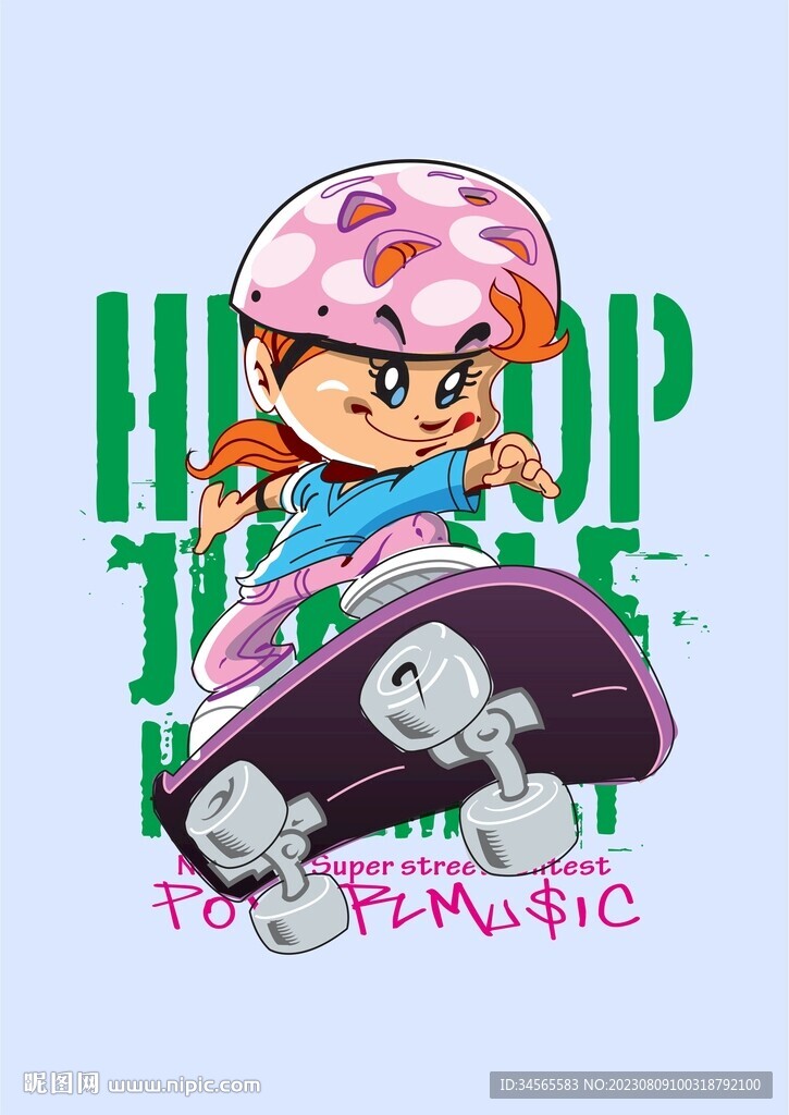 个性小女孩玩滑板帅气可爱