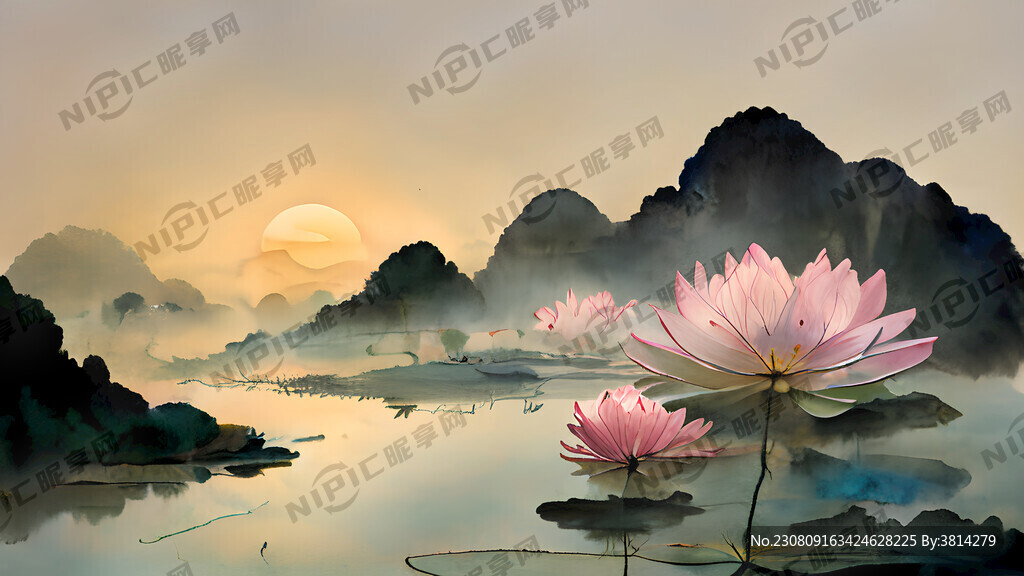 中国风 独立的莲花 莲叶 水塘