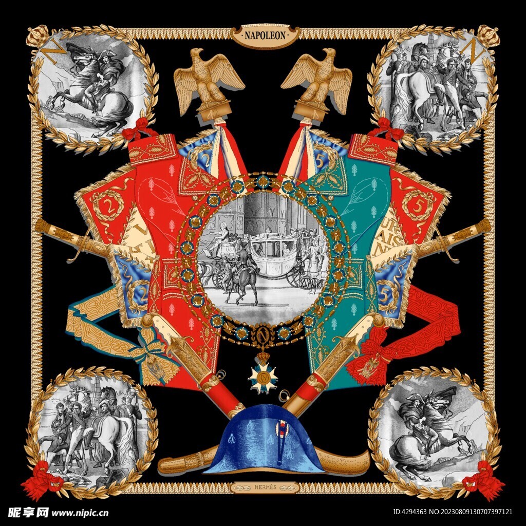 大牌方巾花型图