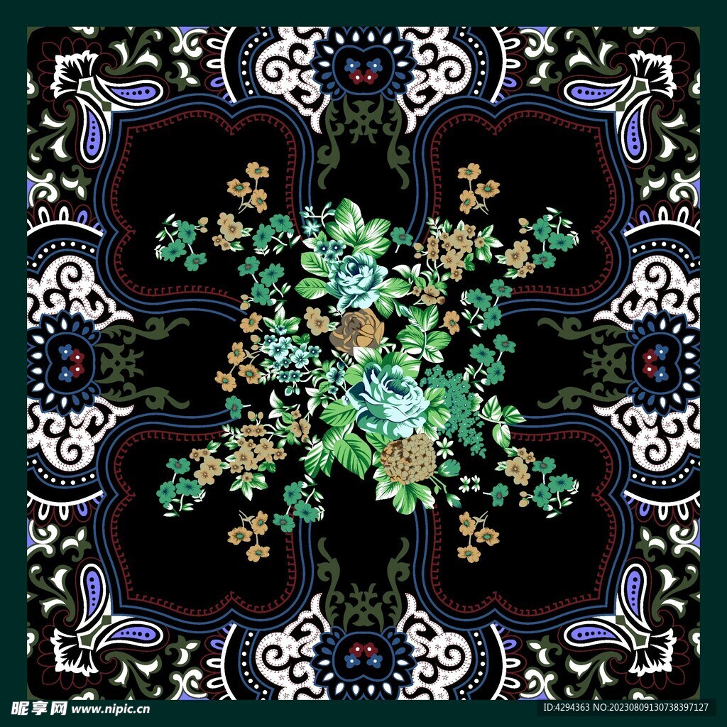 大牌方巾花型图