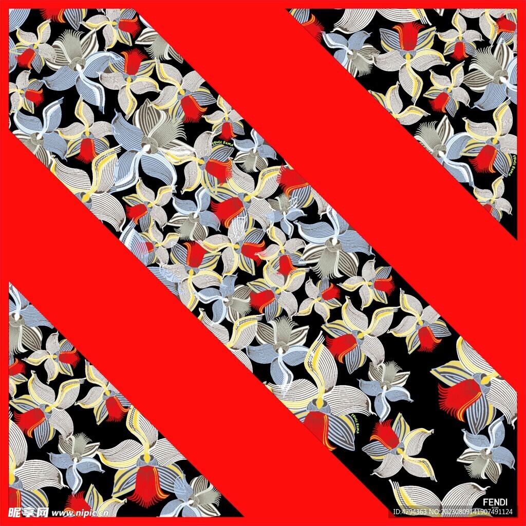 大牌方巾花型图