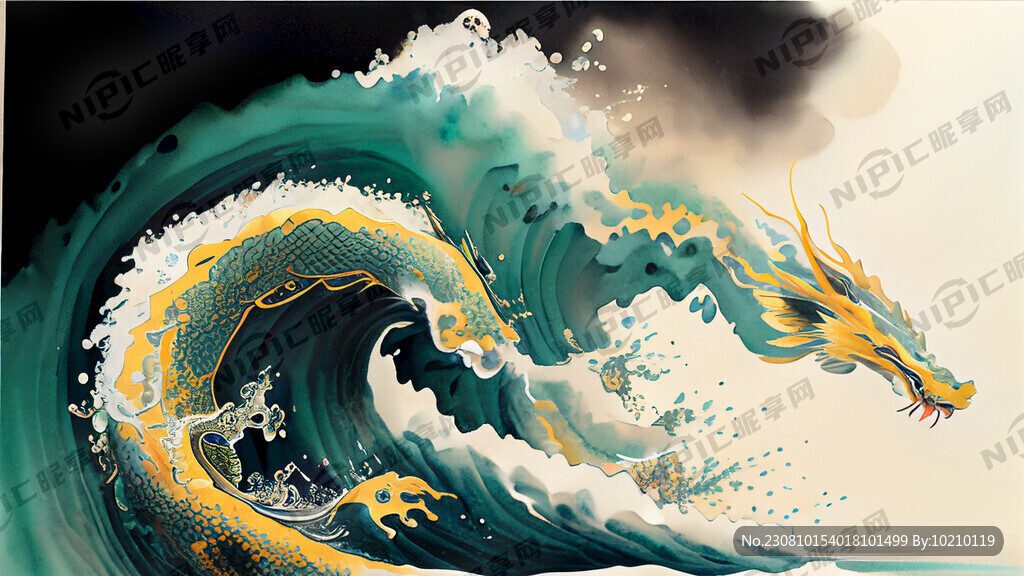 大海海鸥飞龙闹海黄绿飞鱼乌云浪