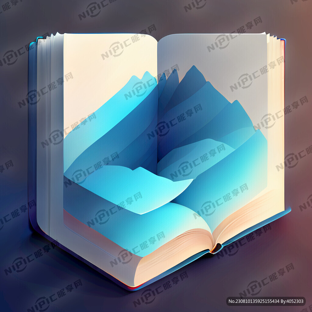 一本翻开的蓝色渐变书