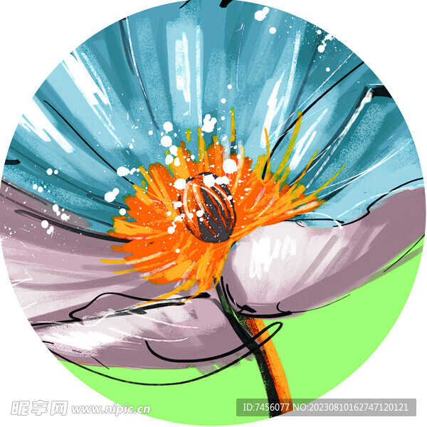 水彩花卉唯美圆形挂画装饰画