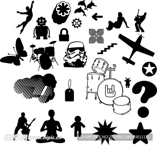 UI标志标签黑白剪影