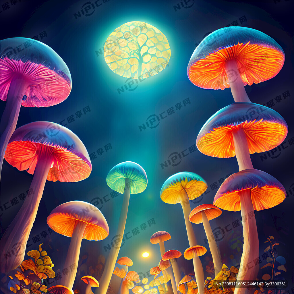 不同品种高大蘑菇树叶的小路