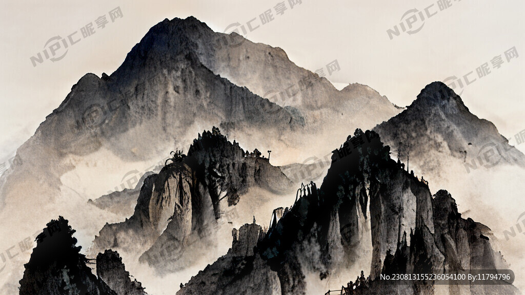 山谷 中国风 中国画 山水