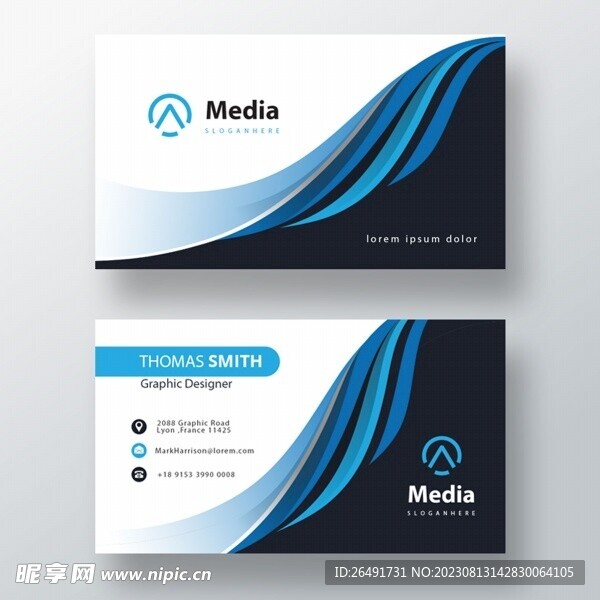 黑蓝线条公司企业商务名片模板