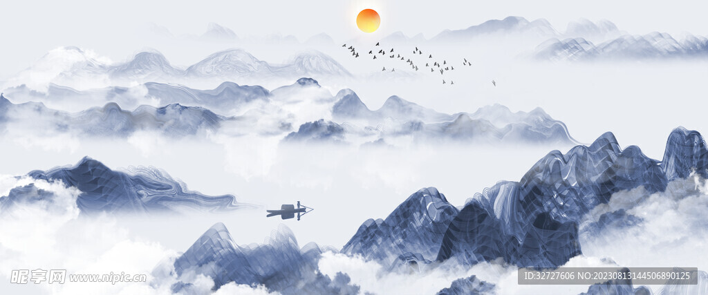 新中式水墨抽象山水装饰画