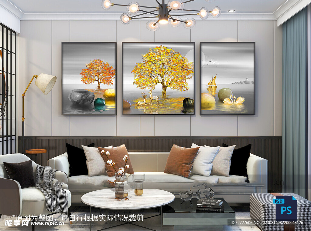 发财树线条麋鹿装饰画