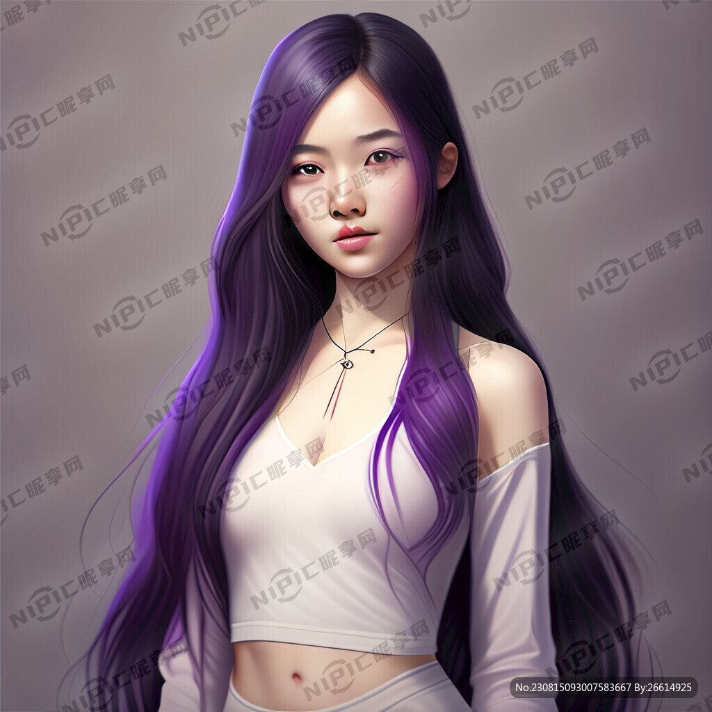 美少女 紫色长发 全身照