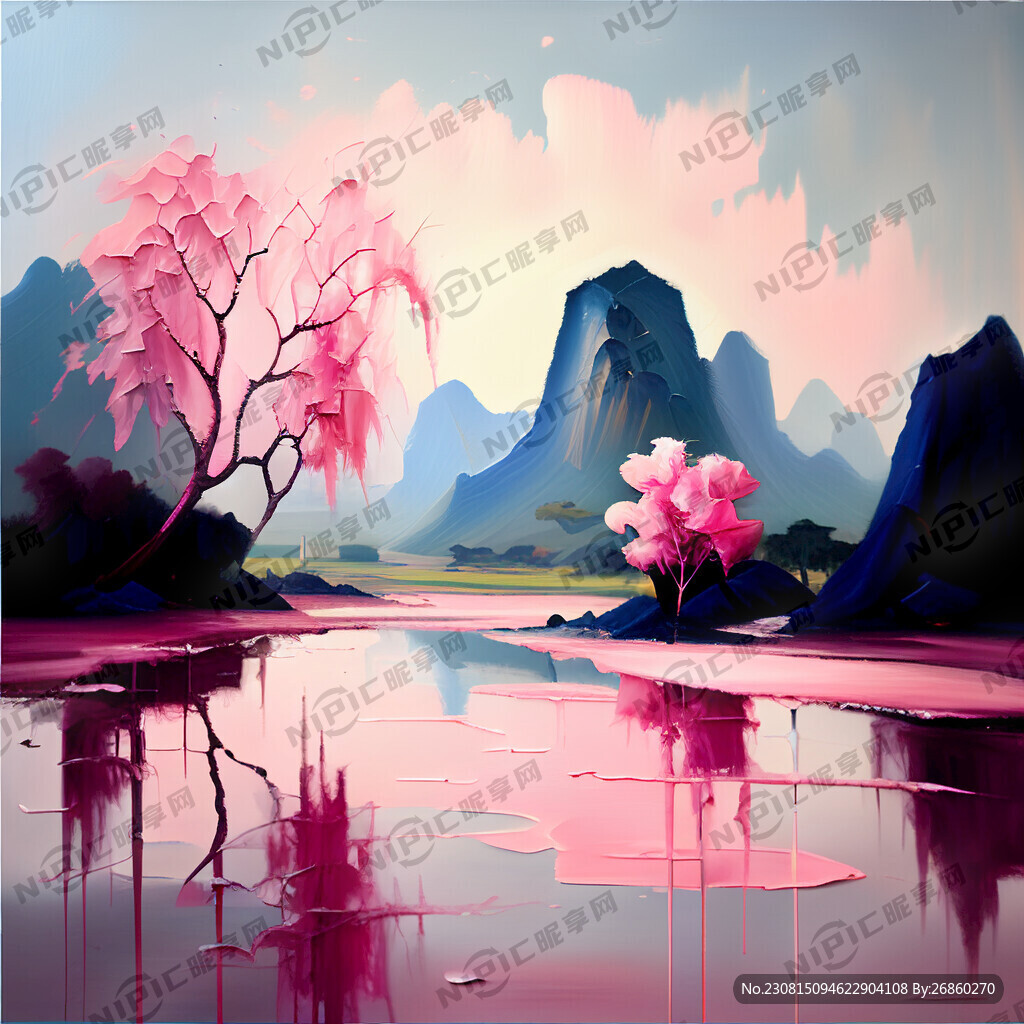 粉色抽象肌理感油画