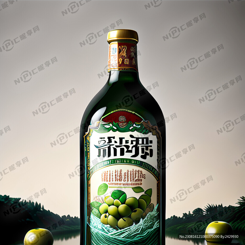 设计一款青梅果酒瓶贴