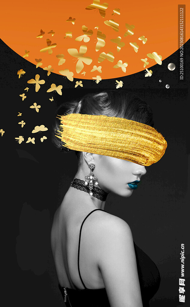 轻奢蝴蝶美女装饰画图片