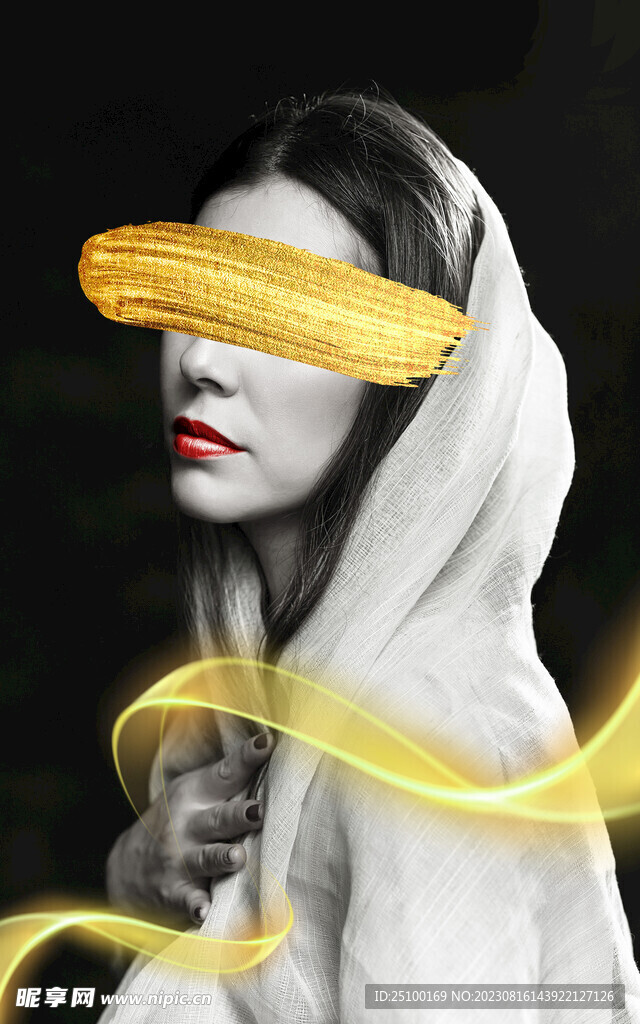 轻奢金色飘带美女装饰画图片