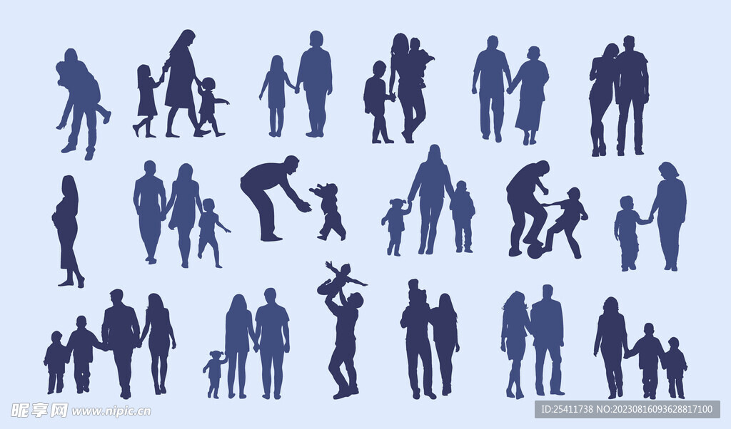 一家人剪影矢量