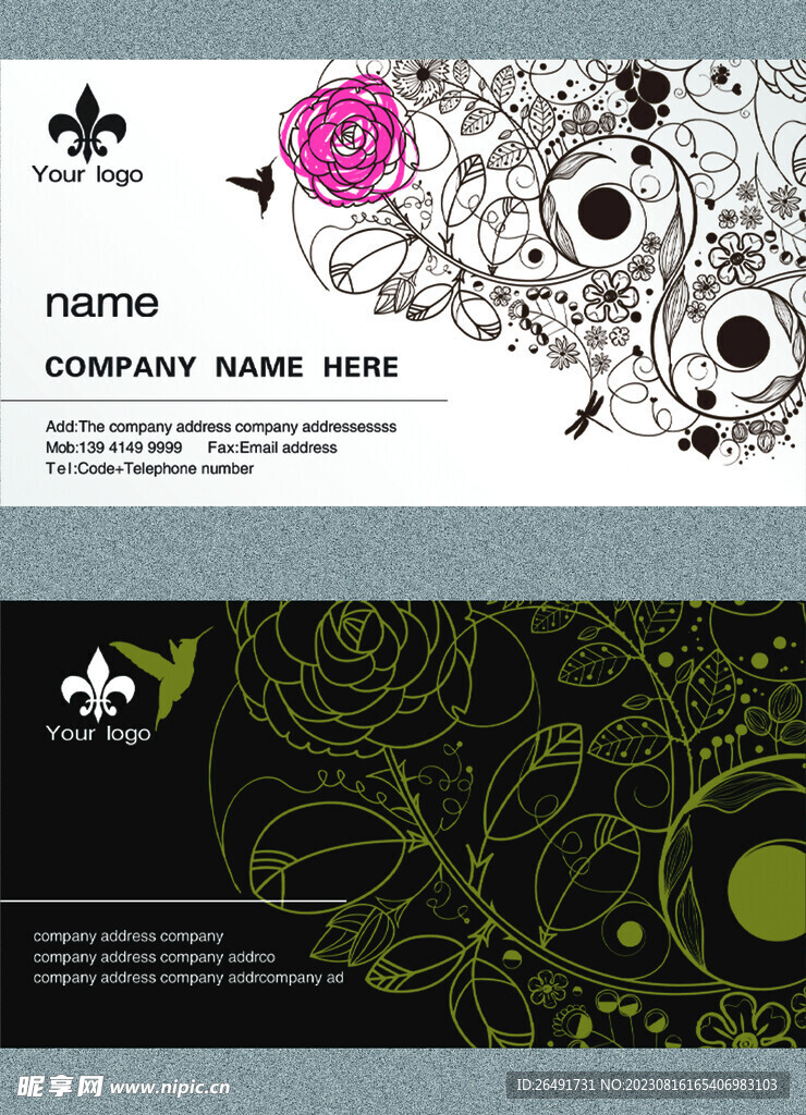 黑色花卉公司企业个人名片模板