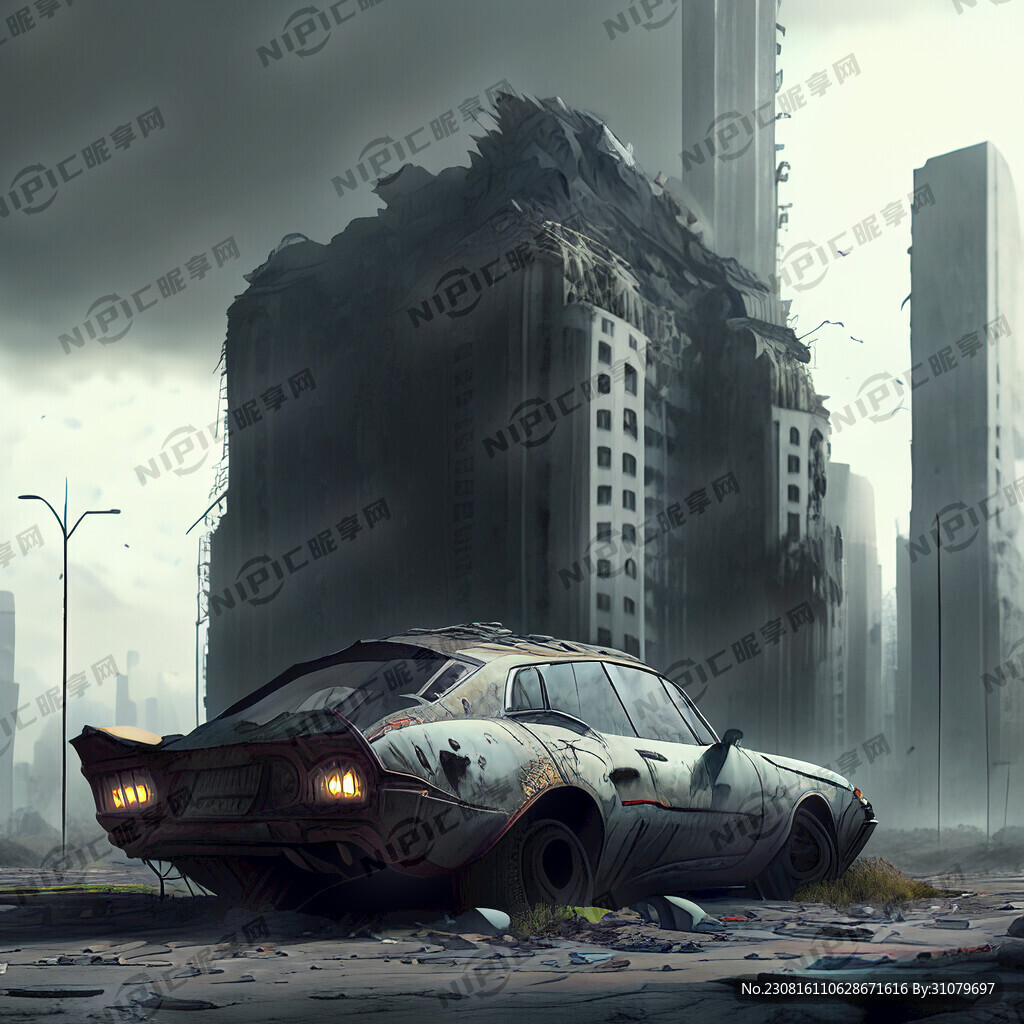 城市废墟 破旧汽车 赛博朋克